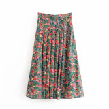 Anokhinaliza Withered Ins Blogger England Vintage Floral Print Pleated Fork High Waists Skirt Women Faldas Mujer Moda Long Skirts Womens