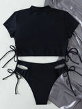 Anokhinaliza High Neck Bikini Women Swimsuit Solid Drawstring Swimwear Female Beachwear Bathers Bathing Swimming Suit Summer