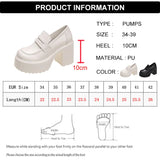 Anokhinaliza Black White Chunky Platform Loafers Women Autumn Thick High Heel Pumps Woman Slip On Pu Leather Goth Shoes Female