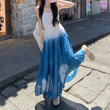 Anokhinaliza High Street Contrast Color Tie-Dye Loose Sling Dress Women 2024 Summer New Beach Style Pleated Casual Mid-length Dress