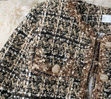 Anokhinaliza New Autumn Winter Vintage Tweed Jacket Coat Women Small Fragrance Patchwork Korean Woollen Cropped Coats Elegant Short Outerwear