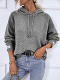 Anokhinaliza Texture Drawstring Long Sleeve Hooded Sweater