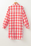 Anokhinaliza Plaid Collared Neck Long Sleeve Shirt Dress