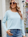 Anokhinaliza Striped Contrast Round Neck Long Sleeve Sweater