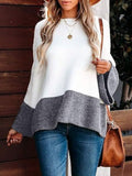 Anokhinaliza Contrast Round Neck Long Sleeve Sweater