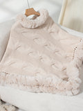 Anokhinaliza Fuzzy Hem Cable-Knit Poncho