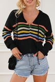 Anokhinaliza Striped Zip Up Hooded Sweater Cardigan