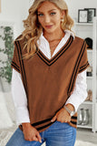 Anokhinaliza Striped Trim V-Neck Sweater Vest