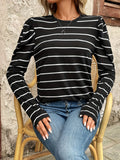 Anokhinaliza Full Size Striped Round Neck Puff Sleeve T-Shirt