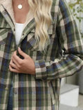 Anokhinaliza Plaid Snap Down Plush Hooded Jacket