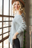 Anokhinaliza Side Slit Boat Neck Long Sleeve Sweater