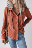 Anokhinaliza Drawstring Button Up Long Sleeve Hooded Jacket