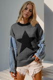 Anokhinaliza Double Take Full Size Star Pattern Raw Edge Long Sleeve Sweater