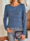 Anokhinaliza Lovelet Striped Round Neck Long Sleeve T-Shirt