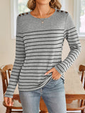 Anokhinaliza Lovelet Striped Round Neck Long Sleeve T-Shirt