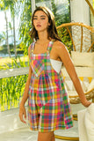 Anokhinaliza BiBi Bleached Vintage Plaid Wide Leg Overalls with Pockets