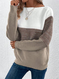 Anokhinaliza Color Block Drop Shoulder Long Sleeve Sweater