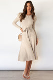 Anokhinaliza Round Neck Long Sleeve Tie Waist Sweater Dress