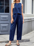 Anokhinaliza Lovelet Plaid Round Neck Sleeveless Top and Pants Set