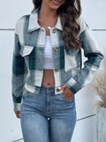 Anokhinaliza Perfee Plaid Button Up Drop Shoulder Cropped Jacket