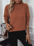 Anokhinaliza Cable-Knit Mock Neck Long Sleeve Sweater