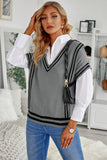 Anokhinaliza Striped Trim V-Neck Sweater Vest