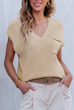 Anokhinaliza Pocketed V-Neck Cap Sleeve Sweater