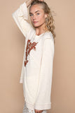 Anokhinaliza POL Embroidered Round Neck Long Sleeve Knit Top