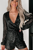 Anokhinaliza Sequin Surplice Long Sleeve Romper