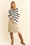 Anokhinaliza Davi & Dani High-Low Side Slit Striped Johnny Collar Sweater