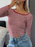 Anokhinaliza Devine Backless Striped Boat Neck Long Sleeve T-Shirt