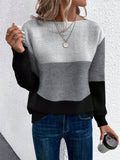 Anokhinaliza Color Block Drop Shoulder Long Sleeve Sweater