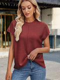 Anokhinaliza Exposed Seam Round Neck Short Sleeve Sweater