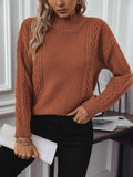 Anokhinaliza Cable-Knit Mock Neck Long Sleeve Sweater