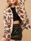 Anokhinaliza Geometric Button Up Long Sleeve Sherpa Jacket