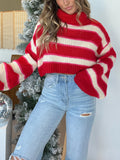 Anokhinaliza Striped Turtleneck Long Sleeve Cropped Sweater