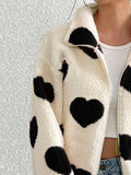 Anokhinaliza Heart Zip Up Drop Shoulder Furry Jacket