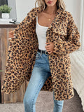 Anokhinaliza Leopard Button Up Long Sleeve Fuzzy Coat