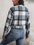 Anokhinaliza Perfee Plaid Button Up Drop Shoulder Cropped Jacket