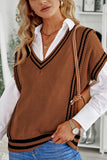 Anokhinaliza Striped Trim V-Neck Sweater Vest