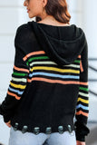 Anokhinaliza Striped Zip Up Hooded Sweater Cardigan