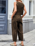 Anokhinaliza Lovelet Plaid Round Neck Sleeveless Top and Pants Set