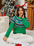 Anokhinaliza Geometric Round Neck Long Sleeve Sweater