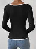 Anokhinaliza Contrast Trim Long Sleeve Knit Top