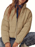 Anokhinaliza Pocketed Plaid Quilted Zip Up Winter Coat