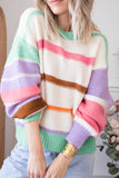 Anokhinaliza Contrast Striped Round Neck Drop Shoulder Sweater