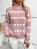 Anokhinaliza Heart Turtleneck Dropped Shoulder Sweater