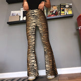 concert outfit Popular Products 2024 Summer New Elastic High Waist Leopard Print Flared Pants Women's Long