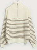 Anokhinaliza Striped Half Zip Long Sleeve Sweater