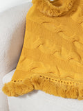 Anokhinaliza Fuzzy Hem Cable-Knit Poncho